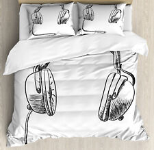 Music Duvet Cover Set with Pillow Shams Sketchy DJ Headphones Print