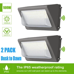 2PCS 100W LED Wall Pack Light Daylight Dusk to Dawn Photocell Outdoor Wall Light - Picture 1 of 9
