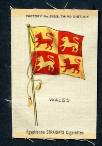 ULTRA RARE 1910 Egyptienne Straights Cigarettes Wales Silk Flag