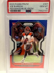 2020 Panini Prizm #307 Joe Burrow Red/White/Blue Prizm PSA 10 Gem Mint