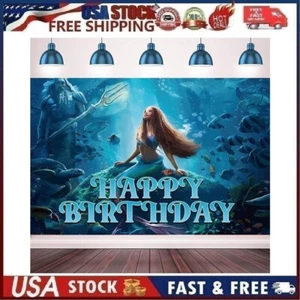2023 Little Mermaid Party Birthday Backdrop Party Decoration 71” x 44” in - Picture 1 of 11