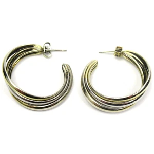 Bicolor Creolen Ohrringe 925 Sterling Silber vergoldet Silver Earrings Modernist - Bild 1 von 4