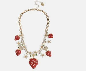 NWT BETSEY JOHNSON STRAWBERRY LILLY STATEMENT NECKLACE RED - Picture 1 of 2