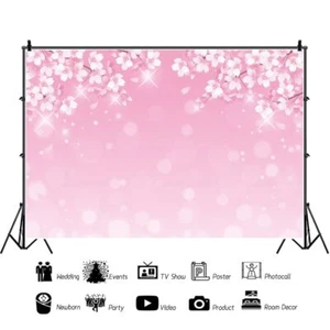7x5ft Pink Floral Cherry Blossom Wedding Backdrop Bridal Party Photo Decor - Picture 1 of 6