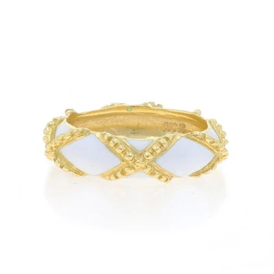 黄金白色珐琅 X 绳带 - 18k 航海戒指 尺寸 54 1/2 — 第 1/4 张图片