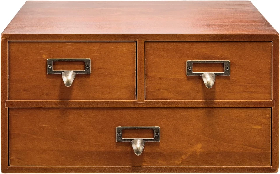 Armário boticário de mesa vintage com 3 gavetas pequeno, madeira mogno marrom  - Imagem 1 de 4