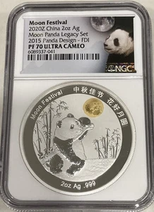 China Moon Festival Panda 2020Z 2 oz diseño de Legacy Set NGC PF70UC FDOI - Imagen 1 de 2