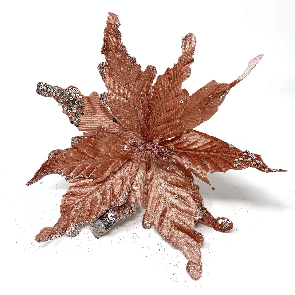 Allgala 6-PK Glitter and Sequin Decorated Fabric Poinsettia Artificial Christ...