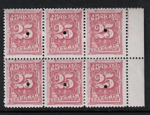 SCOTT#IT7, 25c ROSE PREPAID TELEGRAM STAMPS BLOCK OF 6. NH - Picture 1 of 2