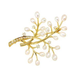 Broche TASAKI Perla Cultivada de Agua Dulce Diamante 0.65ct 18K YG 750 90295591 - Imagen 1 de 7