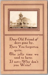 Vintage 1910s POMEROY Iowa Postcard Poem / Add-On Real Photo of HIGH SCHOOL - Picture 1 of 2