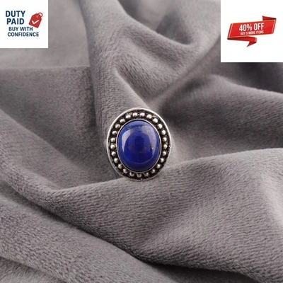 Cyber Monday Deal 925 Sterling Silver Genuine Lapis Lazuli Band Engagement Ring - Image 1 of 4