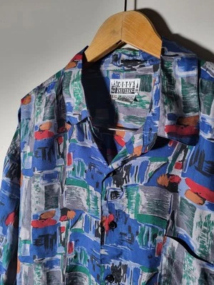 Camisa De Colección City Streets Seda Azul Verde Naranja Arte Pincelada Abstracto XL Foto 1 de 4