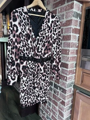 bebe Designer Leopard Print Flouncy Shirt Dress Small - Image 1 of 4