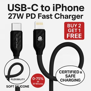 27W Certified USB-C to iPhone Silicone Cable – For iPhone 11 12 13 14 Pro iPad - Picture 1 of 23