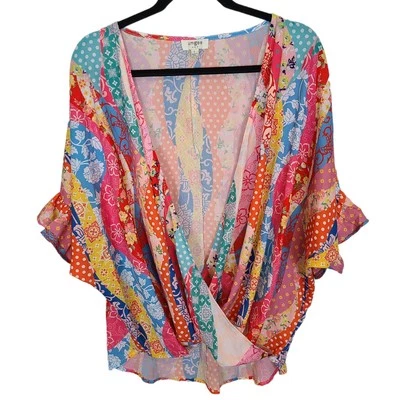 Blusa UMGEE Top Cuello en V Blusa Envolvente Blusa con Volantes Blusa Floral Mujeres L Coral Foto 1 de 4