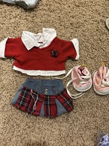 Build A Bear Red Plaid Pleated Denim Skirt w Matching Top RARE Retired #37 - Picture 1 of 4