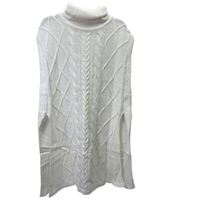 Damen Rollkragen Poncho Pullover mit Zopfmuster weiß Größe XL (fällt klein aus fällt aus wie L) - Bild 1 von 10