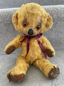 Cute Small Antique Vintage Merrythought Cheeky Teddy Bear W/ Bells & Label ~ TLC - Picture 1 of 13