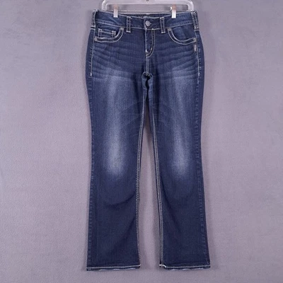 Pantalones de mezclilla plateados para mujer 29 azules fluidos elásticos Suki Mid Slim Boot Grunge Foto 1 de 4