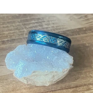 Blauer keltischer Knoten Wolfram Ring Unisex Ehering Größe 12-Jahrestag Geschenk-Neu - Bild 1 von 18