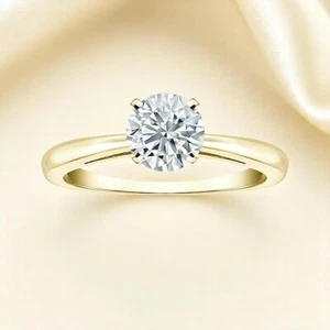 GIA Certified 0.25 Cts Round Brilliant Diamond Engagement Ring 14K Yellow Gold - Picture 1 of 3