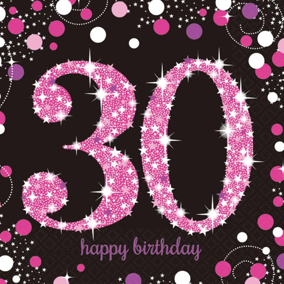 30th Birthday Party Napkins Pink  Age 30 Paper Party Serviettes x 16 - Image 1 of 1