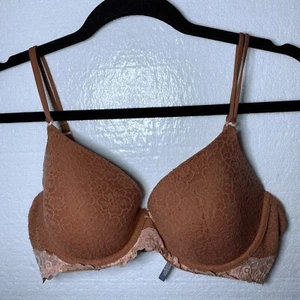 Aerie Size 34 D Orange Lace Underwire Floral Full Coverage Bra Everyday Lined - Picture 1 of 10