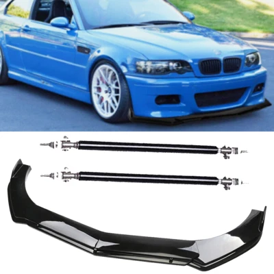 Front Bumper Lip Splitter Spoiler +Strut Rods Bar Rods For BMW 3 Series E46 M3 - Imagem 1 de 4