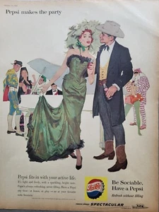1960 Pepsi Cola Soda macht die Party Cowboy Klavier Vintage Kunst Werbung - Bild 1 von 1