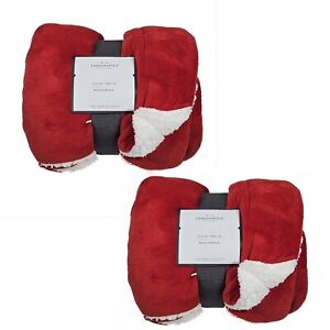 Fleece Throw Blanket | Ultra Soft | Red With White Sherpa | 50" X 60" | 2 Pack