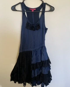 Silk Betsey Johnson Floral Velvet Ruffle Chiffon Asymmetric Dress Size 4 - Picture 1 of 19