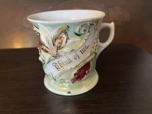 Think Of Me Cup Mug Victorian Era Made in Germany Flowers 3D Pastels Gold Trims - Picture 1 of 11