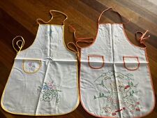 2 Vintage Cotton Hand embroidered Flower Cart,  Swiss Girl child’s full aprons