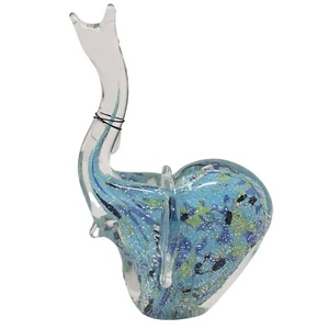 Elefant mundgeblasenes Glas Aqua blau grün silber klar Rüssel hohl Briefbeschwerer 8" - Bild 1 von 13