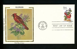 US FDC #1965 Colorano 1982 Birds and Flowers Illinois IL Cardinal Violet - Picture 1 of 2