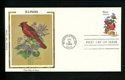 US FDC #1965 Colorano 1982 Birds and Flowers Illinois IL Cardinal Violet - Image 1 of 2