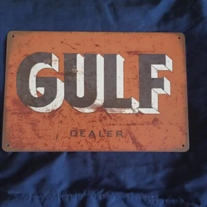 8"X12" Metal Sign Man Cave Wall Art Garage Bar Oil Gas Station GULF Dealer - Picture 1 of 1