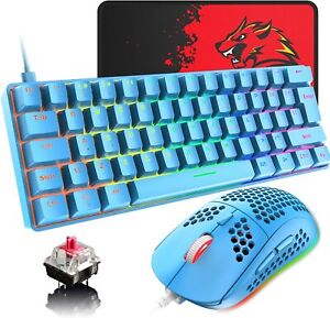 60% Mechanical PC Gaming Keyboard and Mouse Set Wired Type-C RGB Backlit for PS4