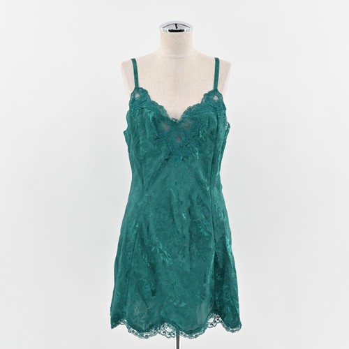 UNDERCOVER Abito slip Victorias Secret taglia L etichetta oro verde smeraldo pizzo orlo lingerie