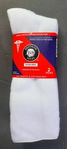 Brooklyn Diabetic Socks 2 Pack 10-16 L XL White Extra Wide Mid Over Calf Cotton - Picture 1 of 9