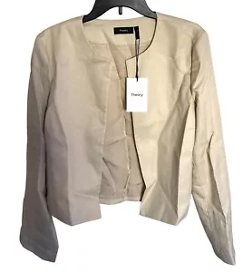 Chaqueta corta Theory para mujer talla 12 lino claro beige de lujo nueva con etiquetas - Imagen 1 de 12