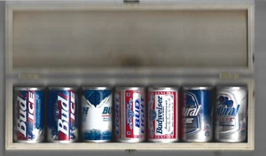 MINIATURE BUDWEISER CANS (7) WATER FILLED  2 INCHES TALL - Picture 1 of 2