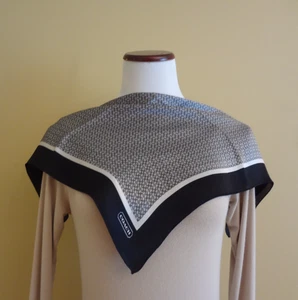 Vintage Coach Silk Signature "C" Print in Silver Gray Black Borders Square Scarf - Picture 1 of 7