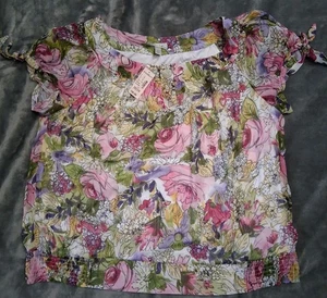 Neu mit Etikett Dressbarn Damen weiß rosa grün Blumenmuster kurze Bindeärmel Größe 22/24 - Bild 1 von 5