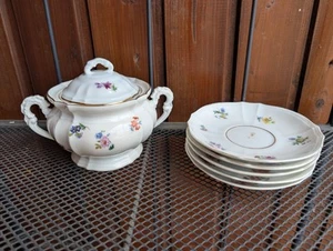 Porzellandose Bonbonniere Fürstenberg Porzellan Zuckerdose, 5x Untertasse - Bild 1 von 16