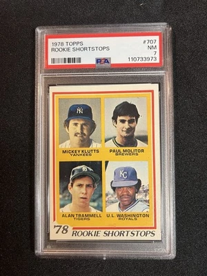 Topps #707 Rookie Shortstops 1978 con Paul Molitor y Alan Trammell PSA 7 Foto 1 de 2