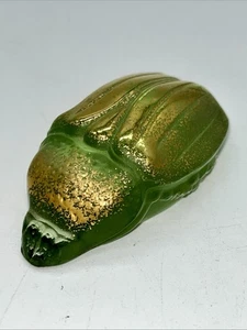 Lalique Scarab Green Gold Iridescent Crystal Glass Figurine Sculpture Paperweigh - Picture 1 of 13