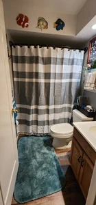 Modern Farmhouse Bathroom Shower Curtain with Tassels White and Grey Stripe P... - Picture 1 of 4