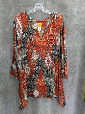 Top Boho Mujer Plus 2X IKat Tribal Ecléctico Artístico Maximalista Foto 1 de 4